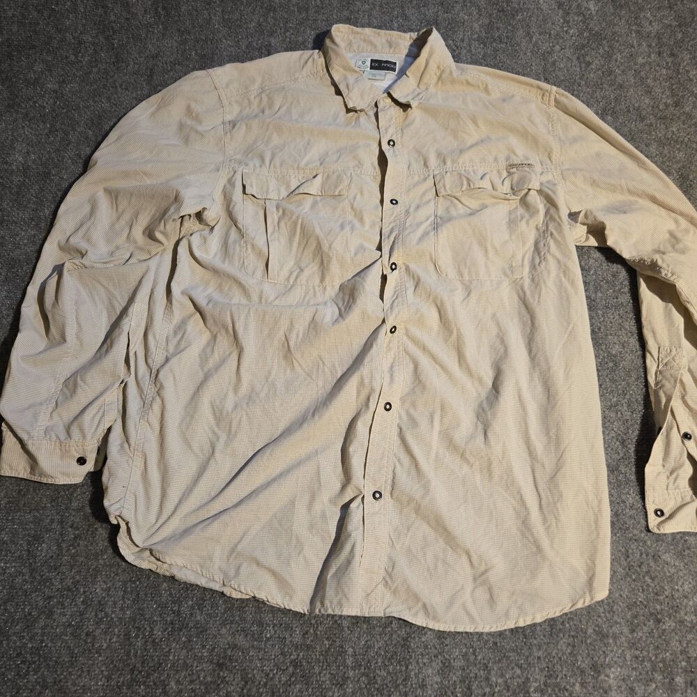 ExOfficio Insect Shield Shirt Men's 2XL Tan Check Vented Long Sleeve Hiking